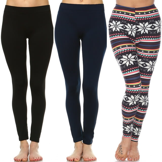 White Mark Leggings de Vacances Doux et Extensibles pour Femmes, Lot de 3