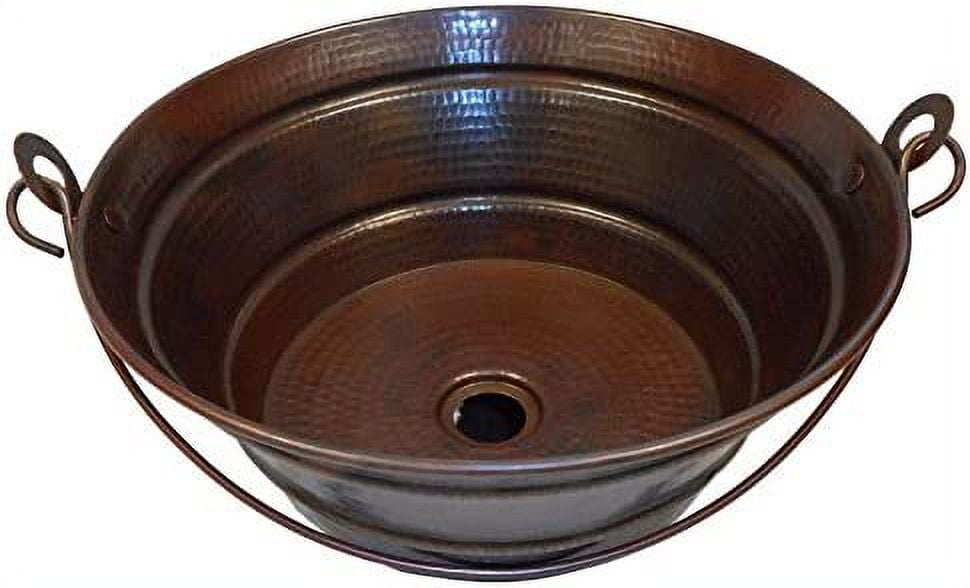 15" Round Hand Hammered Copper BUCKET Vessel Sink with Handle