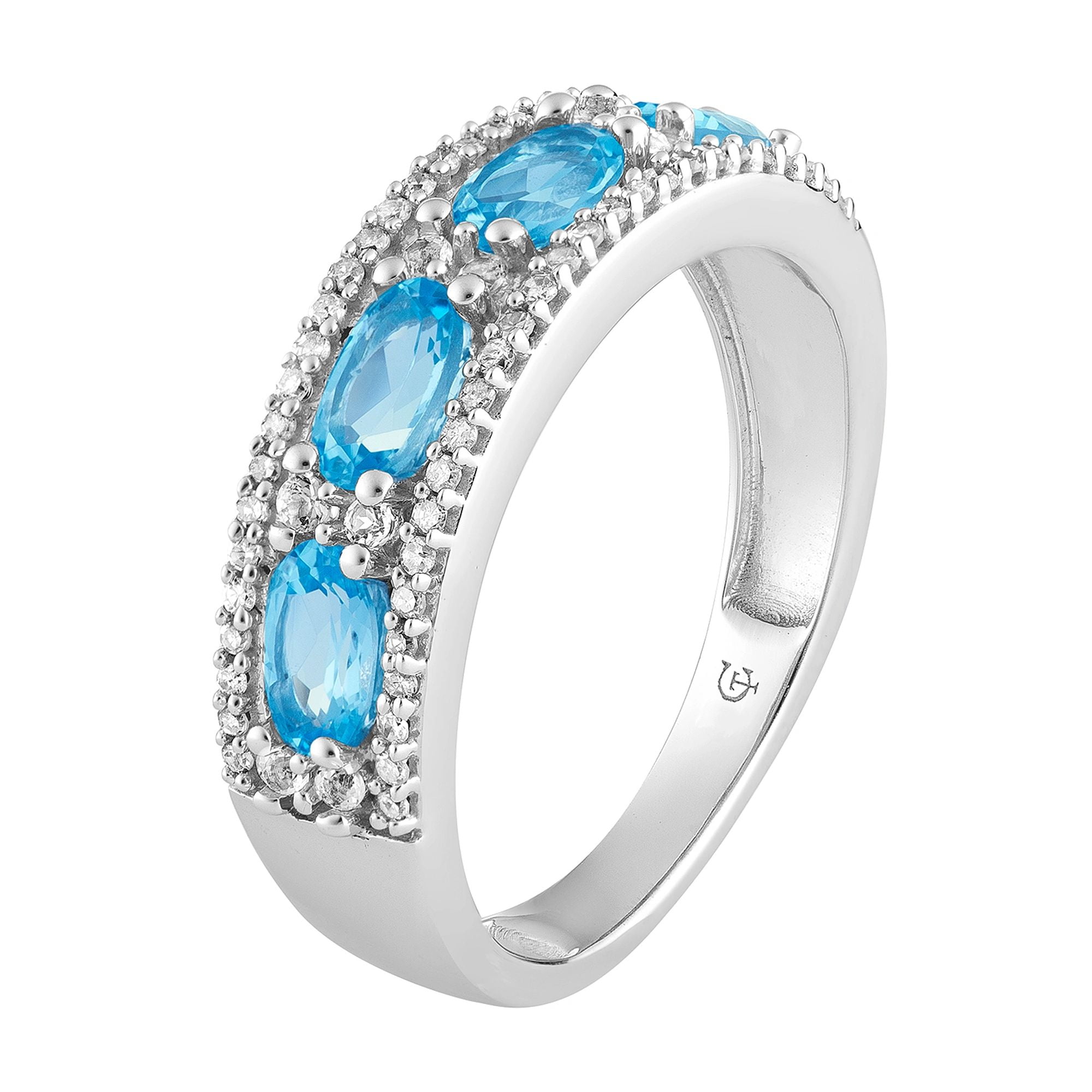 10k White Gold Swiss Blue Topaz & 1/6 Carat T.W. Diamond Ring