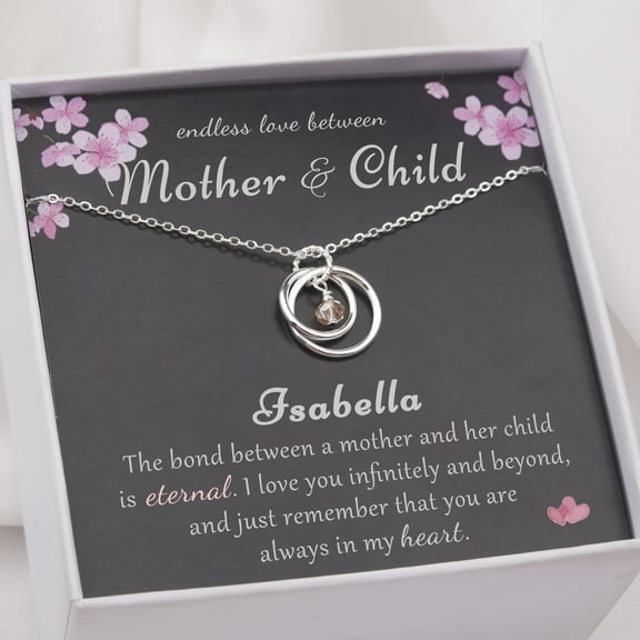 Anavia Mother and Child Necklace, Mothers Day Gift, 925 Sterling Silver Two Circles Overlap with Diamond Necklace Necklace Card -[Add a Name]