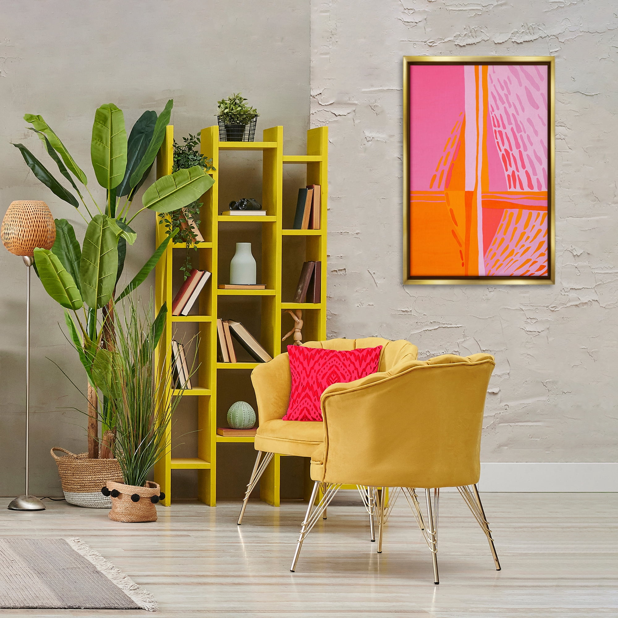 Stupell Industries Centric Orange & Pink Abstract Painting Gold Floater Framed Canvas Art Print Wall Art, 21 x 31