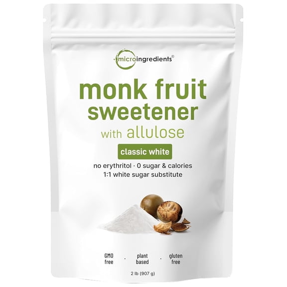 Micro Ingredients Monk Fruit Sweetener with Allulose 2 lbs | 1:1 White Sugar Substitute, No Erythritol, No Aftertaste | Great for Drinks & Baking, Keto & Vegan Friendly, Zero Calorie