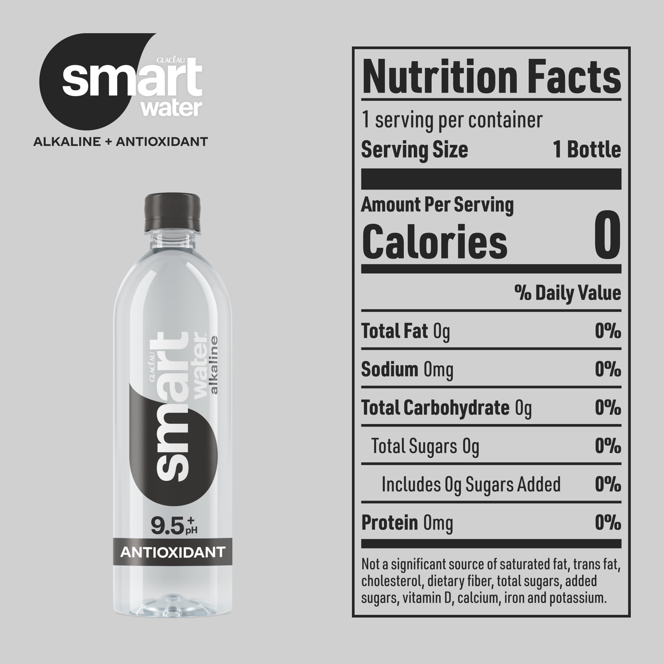 (4 pack) smartwater Alkaline with Antioxidant Water Bottle, 20 fl oz