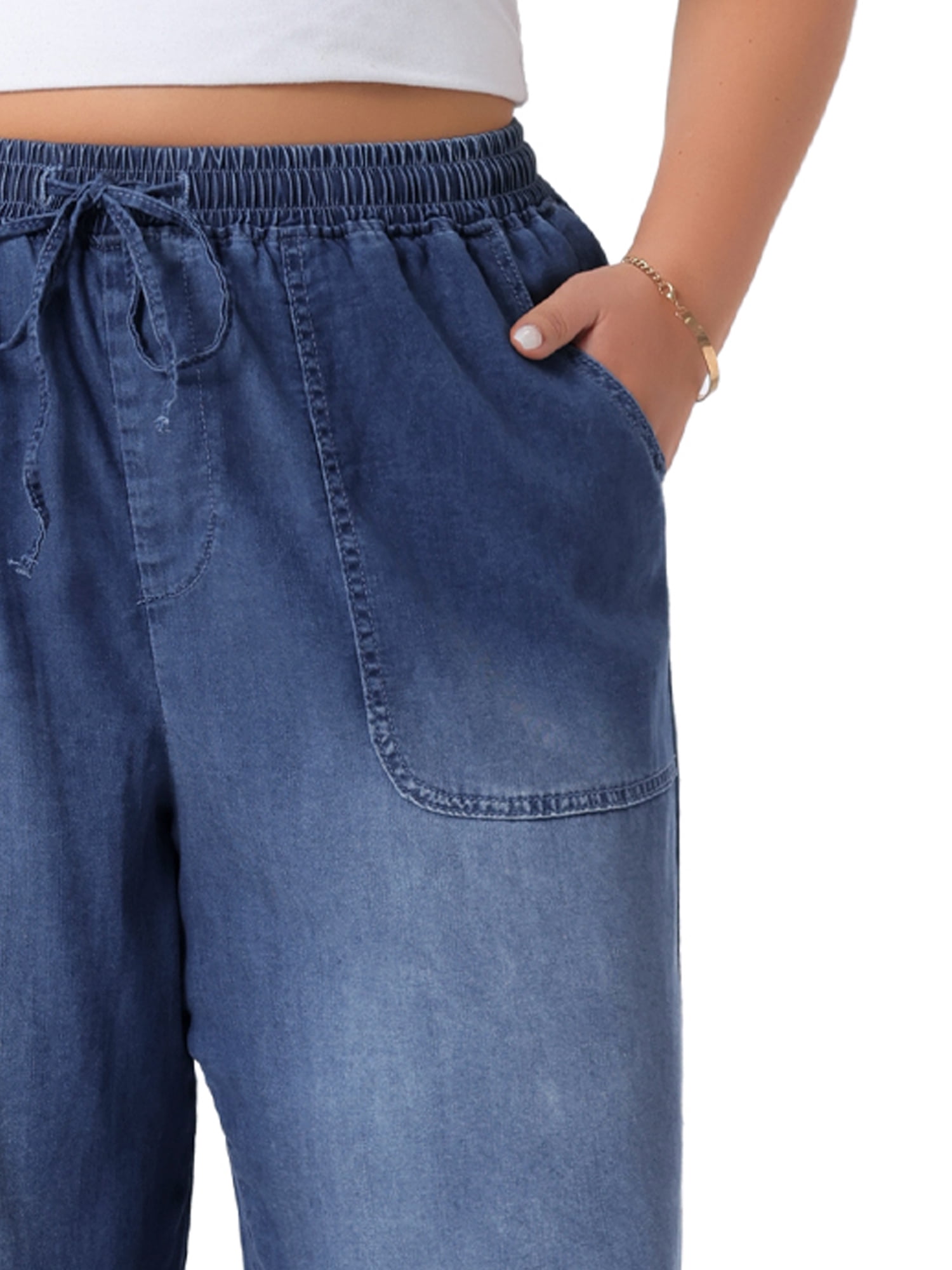 DARING DIVA Women's Plus Chambray Baggy Fit Jeans Denim Pants with Pockets 2X Black Blue