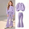 thumbnail image 2 of Cethrio Girls Fashion Outfit Sets, 2 Piece Micro‑fleece Lined Pullover Long Sleeve Girls' Clothing Sets Size 7-8 T Purple, 2 of 9