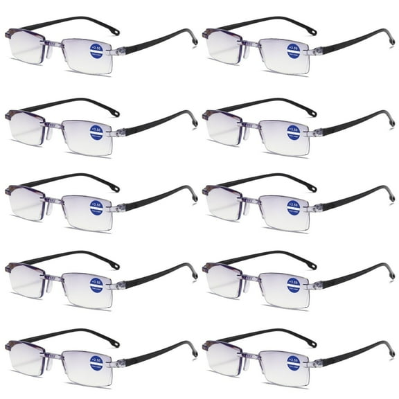 10 Pairs Rimless Blue Light Blocking Reading Glasses Diamond Cut Edge Readers for Men  1.00