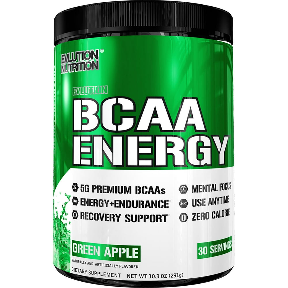 Evlution Nutrition BCAA Energy Powder, Green Apple, 30 Servings