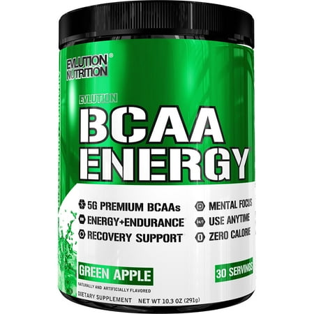 Evlution Nutrition BCAA Energy Powder, Green Apple, 30 Servings