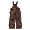 thumbnail image 4 of Girls Leopard Print Overalls Adjustable Strap Wide Leg Jumpsuit Cute Bow Side Sleeveless Bib Pants (Brown), 4 of 4