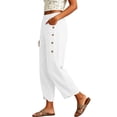 thumbnail image 7 of Oksale Womens Cotton Pants Petite Petal Hem Ankle Pants with Pockets Elastic High Waisted Straight Leg Casual Pants for Going Out White S, 7 of 7