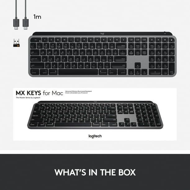 Logitech Keys Advanced Wireless Illuminated Keyboard for Mac, Backlit LED Keys, Bluetooth, USB-C, Metal Build - Space Gray - Walmart.com