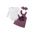 thumbnail image 1 of Fortune 2Pcs Baby Girl Fall Clothes,0-18 Months Infant Ruffle Long Sleeve Ribbed Romper+Pocket Suspender Skirt, 1 of 9