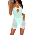 thumbnail image 2 of Txlixc, mono corto de verano para mujer, mono ajustado liso con diamantes de imitación y cuello Halter, mono estilo bóxer transparente sin espalda para mujer Txlixc Estilo de ocio, 2 of 9