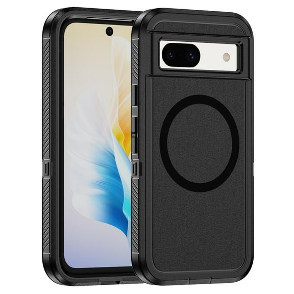 for Google Pixel 8A Case,[Built-in Invisible Kickstand],Compatible with MagSafe,Military-Grade Drop Protection Double Layer Shockproof Slim Translucent Matte Phone Case,Black Black
