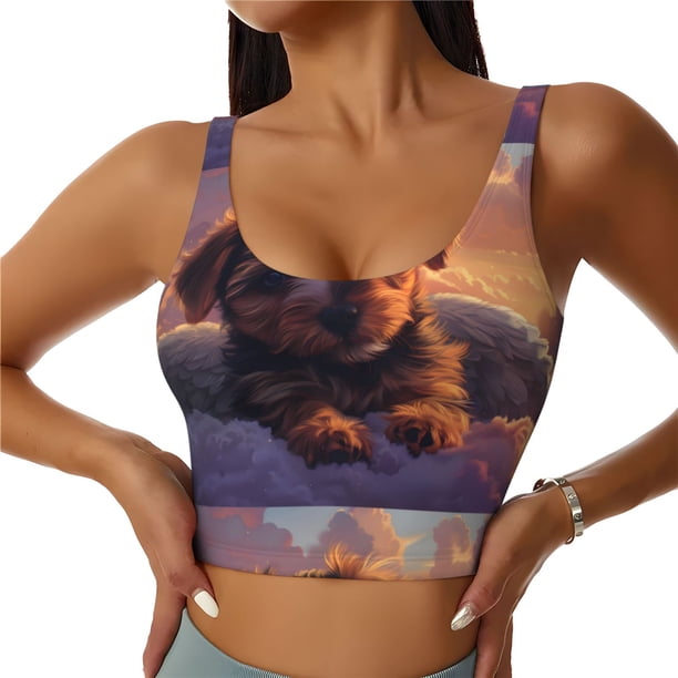 Balery Puppy Lying On A Cloud Sujetadores deportivos con espalda cruzada para mujer, acolchados, sin costuras, de alto impacto, ideales para yoga, gimnasio, entrenamiento y fitness.-Small