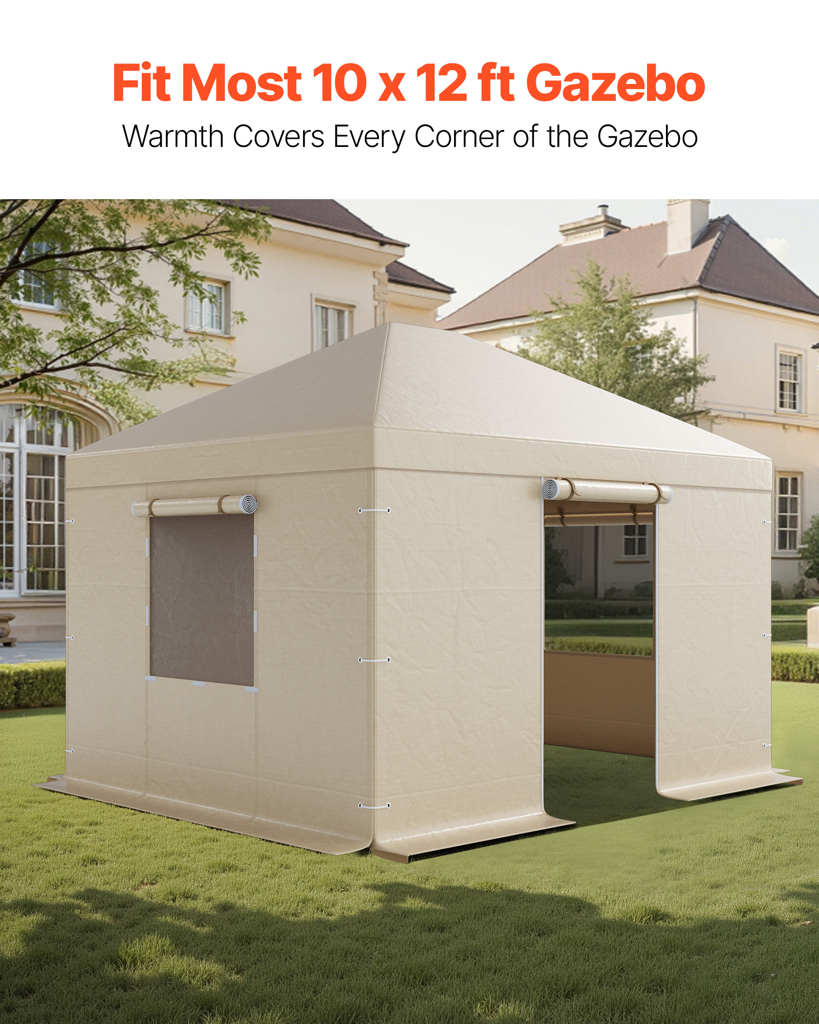 VEVOR Winter Gazebo Cover Fits 10 x 12 ft Hardtop Gazebos, All-Weather Gazebo Cover with Sidewalls & Mesh Windows, High-Density PE Material, Enclosed Storage Shelter Covers, Gazebos not Included