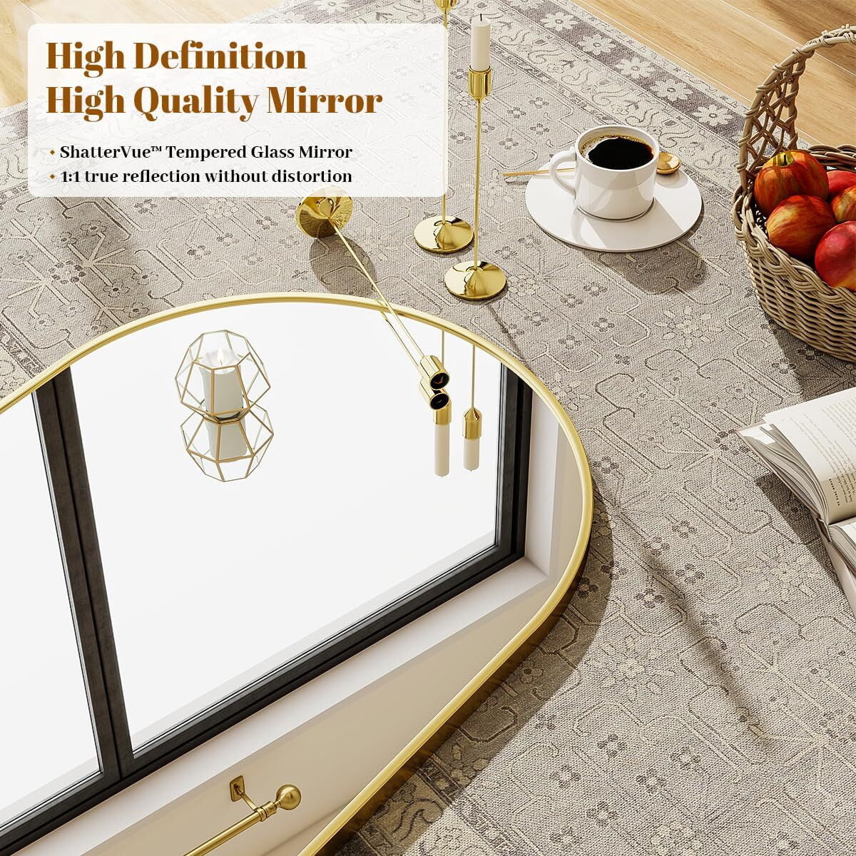 SHATTERVUE 36"x 24.1"Arched Bathroom Mirror Wall Mounted Mirror,Gold