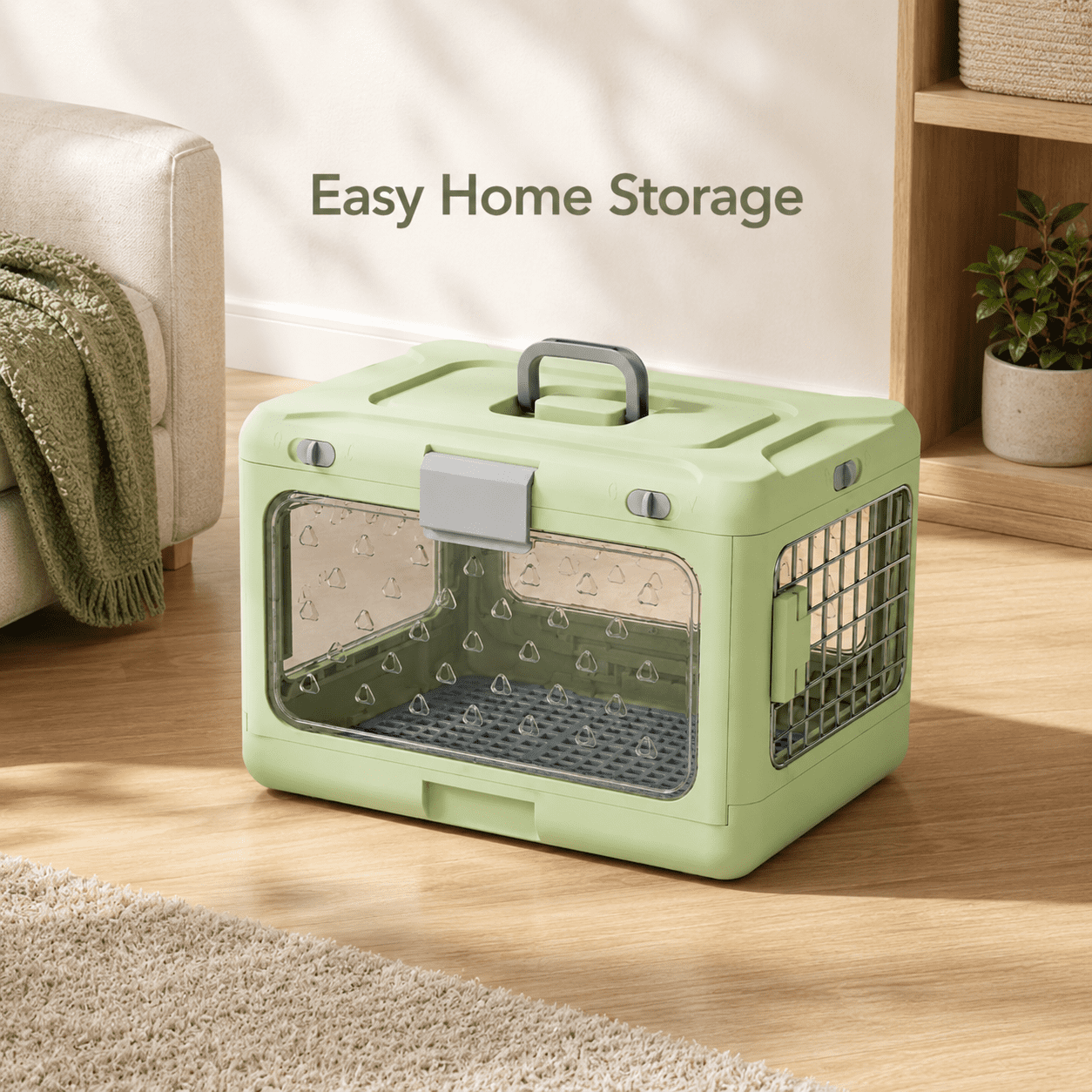 Collapsible Hard-Sided Pet Carrier, Portable 20" Travel Kennel for Small Dogs & Cats, Durable PP Material with Comfort Grip Handle and Secure Locking Gate, Matcha Sage