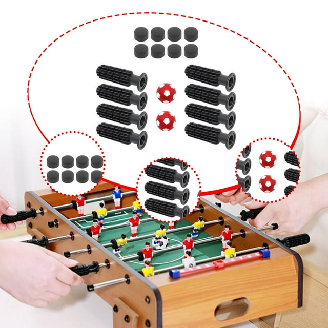 Colaxi 8 Pieces Table Football Replacement Handles Table Soccer Accessories Nonslip with 2 Small Footballs Foosball Grips Components Bright Red Footballs