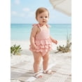 thumbnail image 6 of BemeyourBBs Newborn Baby Girl Summer Clothes Cute Infant Baby Girl Cotton Linen Outfit Bubble Romper 0 3 6 12 18 Months Strap Tie-up Sleeveless Layered Bodysuit Jumpsuit Playsuit, 6 of 9