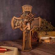 Handicraft Wooden Crown of Thorns Jesus Christ Crucifixion Cross, Home Wall Decoration
