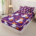 thumbnail image 2 of Homewish Cute Cowboy Ghost Zipper Queen Comforter Set with Fitted Sheet and 2 Pillowcases for Kids, Purple Autumn Maple Leaf Spider Zipper Bedding Set, Black Reversible, 4pcs, 2 of 6