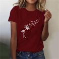 thumbnail image 2 of Tii.MM Hauts d'Été pour Femmes 2025 T-Shirt Graphique à Manches Courtes Col Ras du Cou T-Shirts à Imprimé Pissenlit T-Shirts Mignons Basiques, 2 of 4