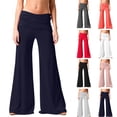 thumbnail image 4 of felwors Women's High Waisted Fold Over Flowy Wide Leg Pants | Casual Lounge Yoga Palazzo Pants for Beach & Vacation (White, XXL), 4 of 8