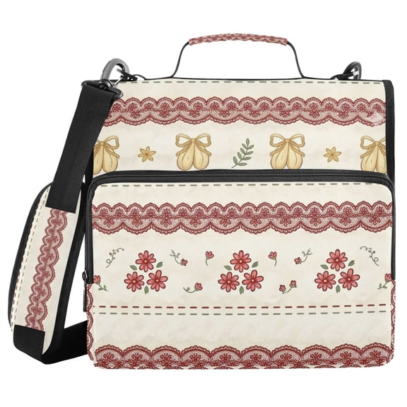 Haosy 3 Ring Zipper Binder with Shoulder Strap Waterproof Trapper Keeper 2 Inch D-Ring 500 Sheets Capacity, Coquette Bow Stripe