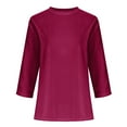 thumbnail image 4 of Mifsaly Velvet Tops for Women Business Elegant Ribbed 3/4 Sleeve Velour Blouse Loose Tunic Crewneck Pullover Top Festival Party Fashion T-Shirts Work Travel Shirt Hot Pink XL, 4 of 5
