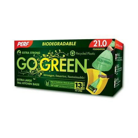 Go Green Biodegradable 13 Gallon Tall Kitchen Garbage Bag w/Handles (Pack of