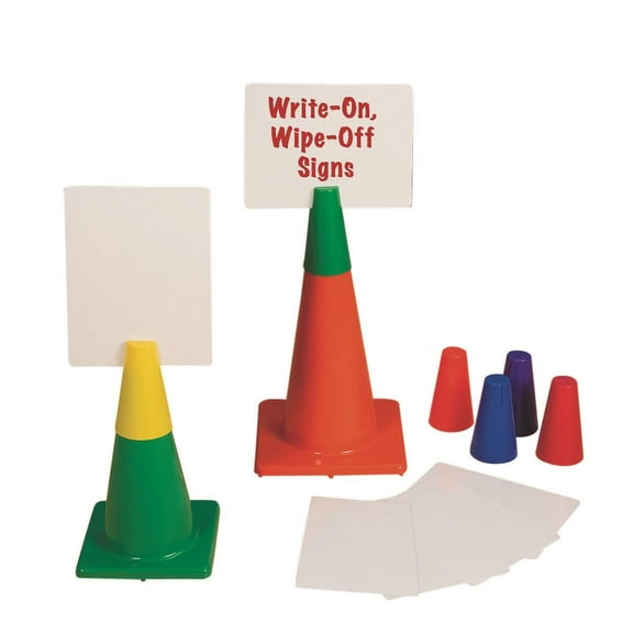 S&S Worldwide Poly Cone Topper Sign Set.  Includes 6 Mini Cones and 6 Write-On, Wipe-Off Plastic Boards (8.5" x 11"). Mini Cones Stand on their Own or Can be Placed on Other Cones.