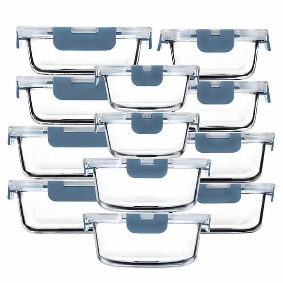 TechGen Airtight Glass Food Storage Container Set with Lids, BPA-Free Leak-Proof Meal Prep Boxes, Microwave Oven Freezer Safe, 24-Piece