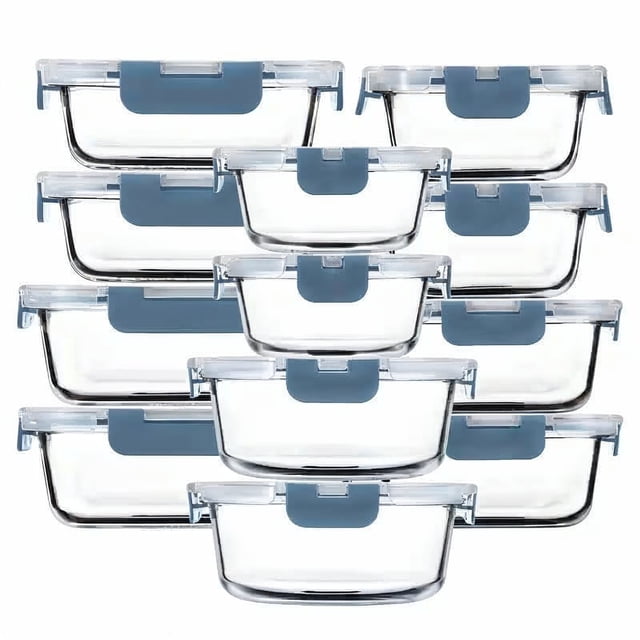TechGen Airtight Glass Food Storage Container Set with Lids, BPA-Free Leak-Proof Meal Prep Boxes, Microwave Oven Freezer Safe, 24-Piece