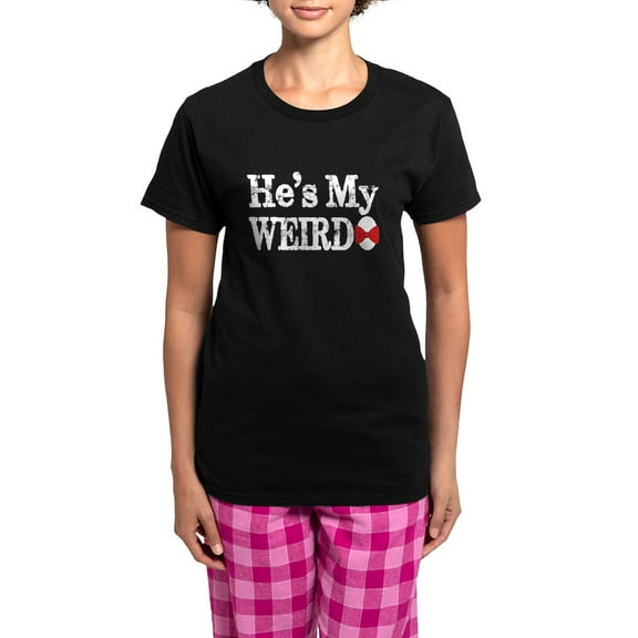 CafePress - Hes My Weirdo Couple Pajamas - Women's Short Sleeve Print T-Shirt and Pants Dark Cotton Pajama Set