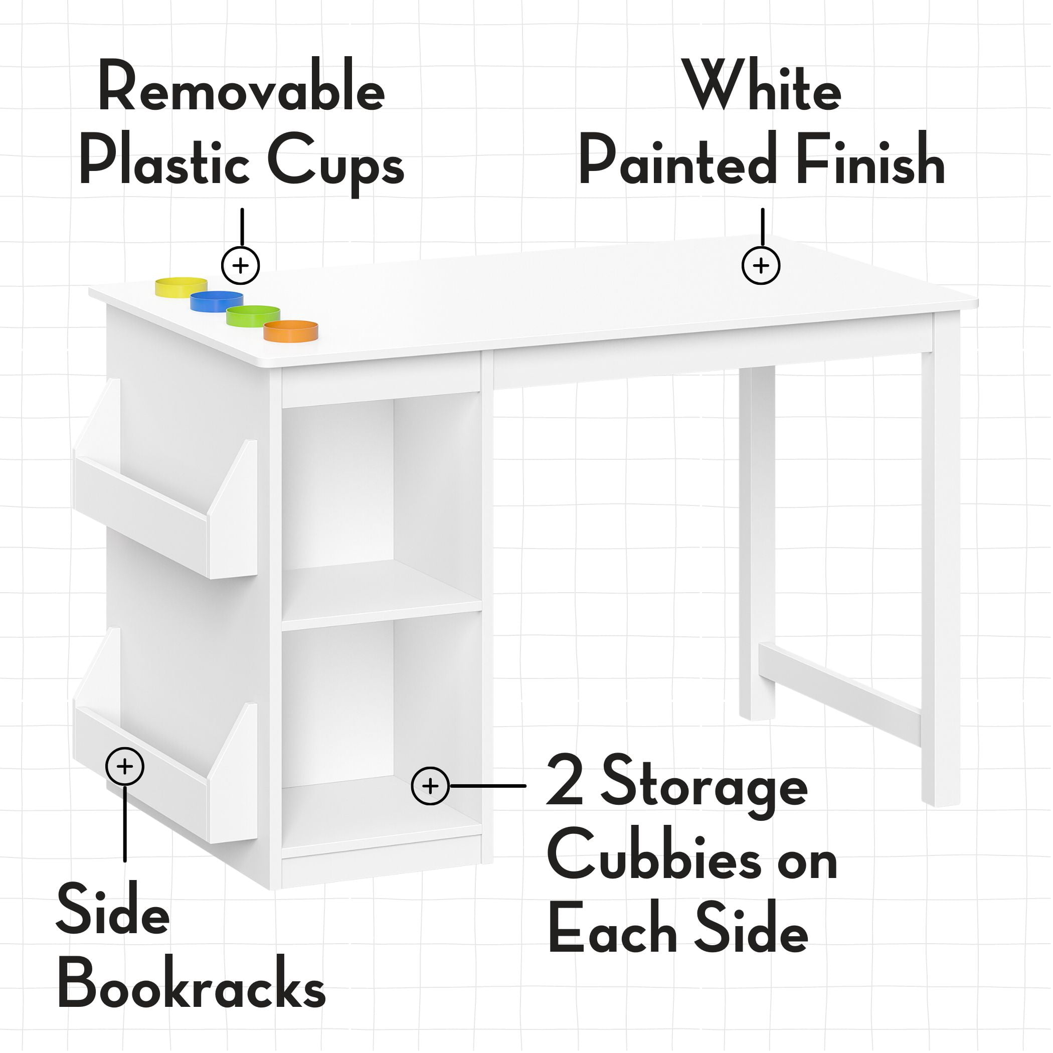 RiverRidge Kids Playroom Art Activity Table with 2 Cubbies, 2 Bookracks, and 2 Gray Bins