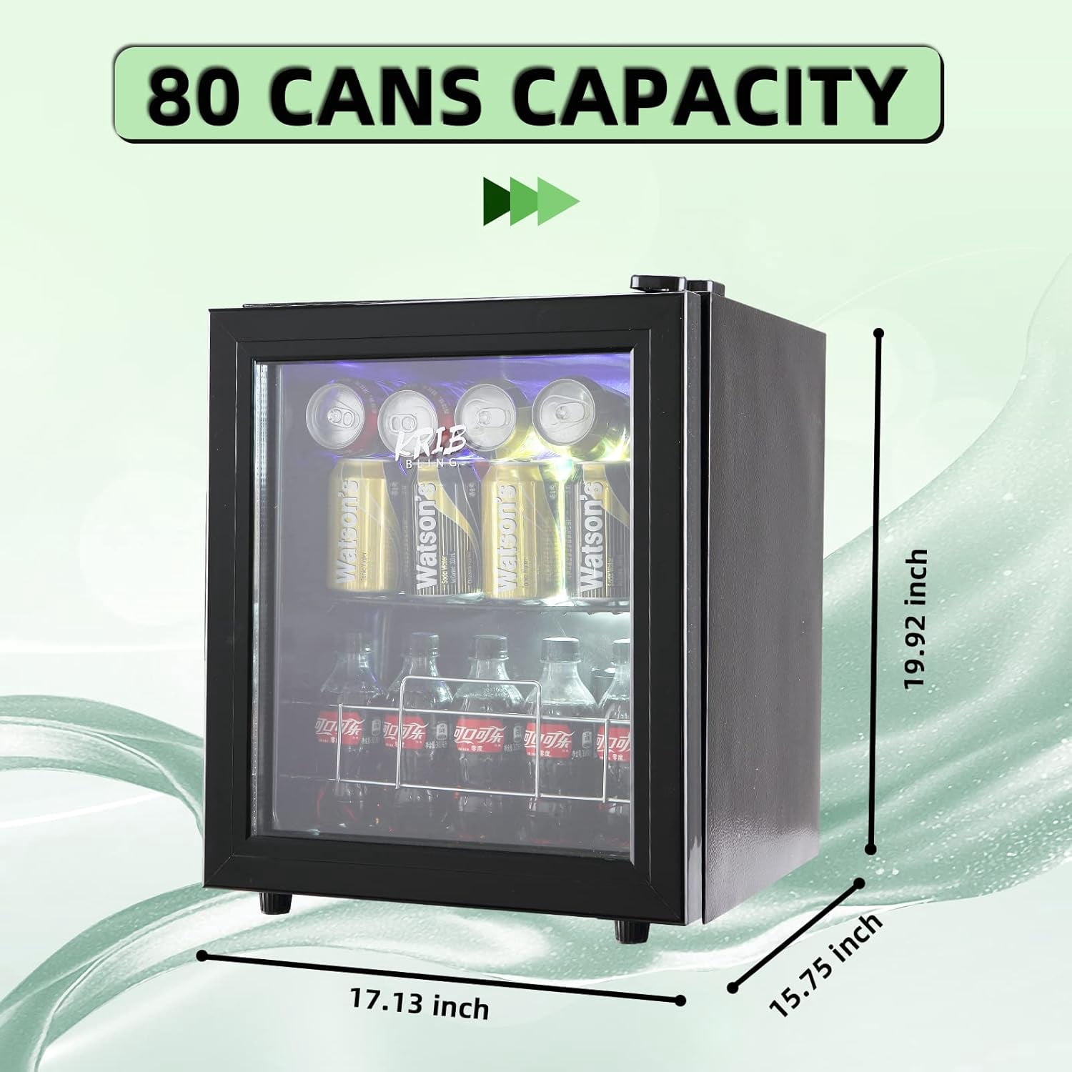 19 in Beverage Refrigerator Cooler, 80 Can Capacity Drink Fridge with Glass Door, Adjustable Shelves, LED Light, Freestanding Beer & Soda Fridge, Black