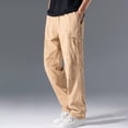 thumbnail image 3 of Fmbrln Mens Plus Size Cargo Pants Casual Elastic Waist Multi Pockets Work Pants Straight Leg Pants Lounge Outdoor Hiking Trousers Khaki 4XL, 3 of 4