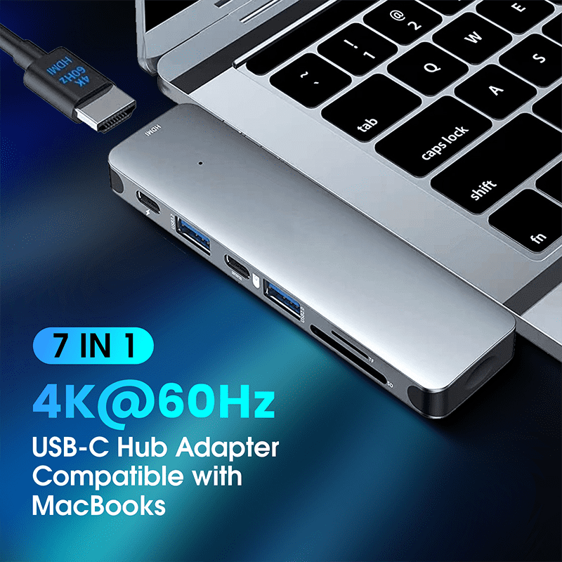 DOONJIEY  Dual USB C Port Laptop Extender Hub 7 In 1 Type C to 4K 60Hz HDTV PD Charging USB Laptop Docking Station