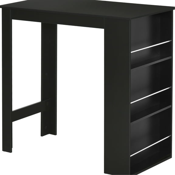 Black Modern Bar Table With 3 Storage Shelves For Kitchen, Dining And Living Areas Counter Height By 3 Shelves, Multi