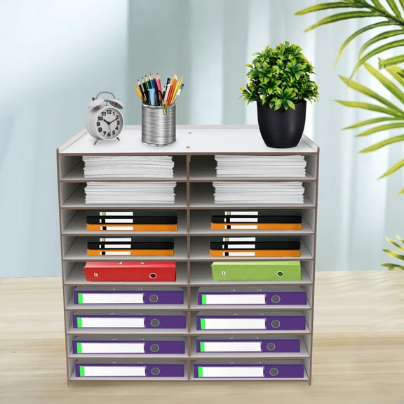 DENEST Wood File Literature Tray Rack Floor File Sorter Paper Organizer Stand 19.29"