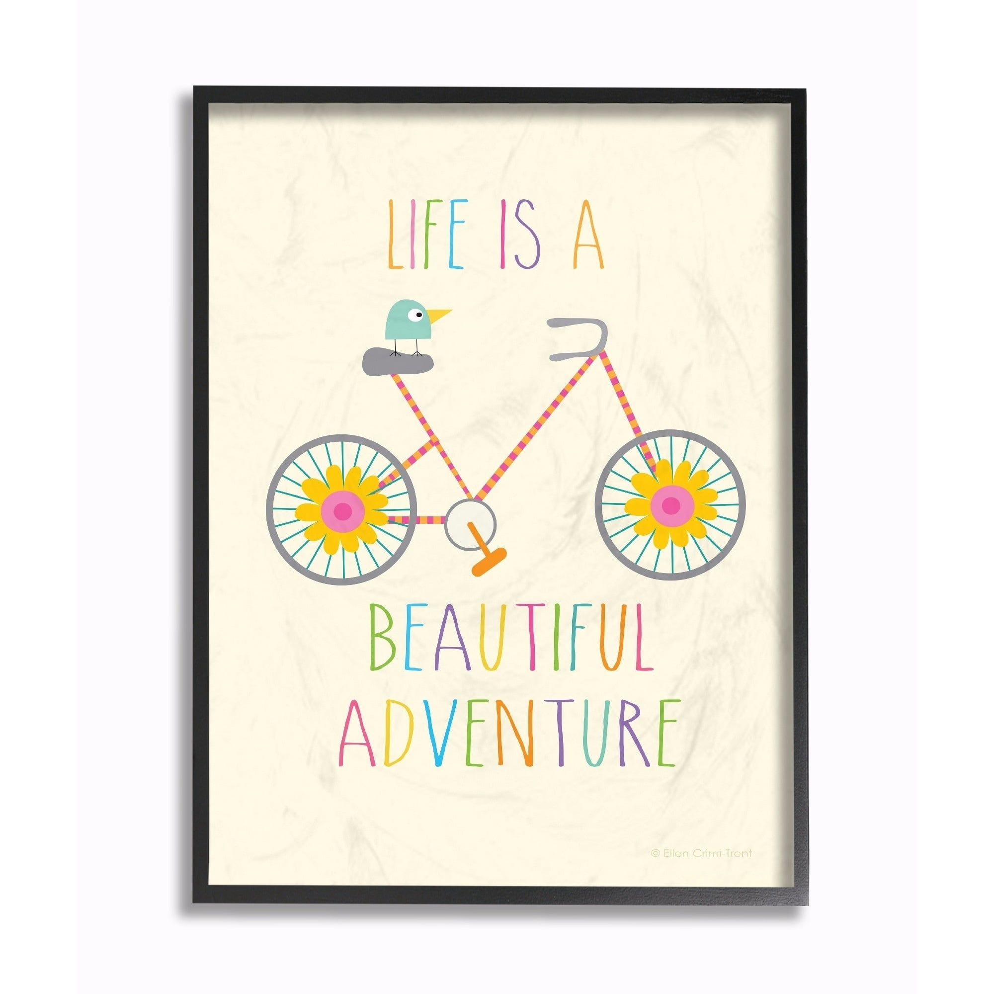 The Stupell Home Decor Collection Life is a Beautiful Adventure Bird on a Bike Framed Texturized Art
