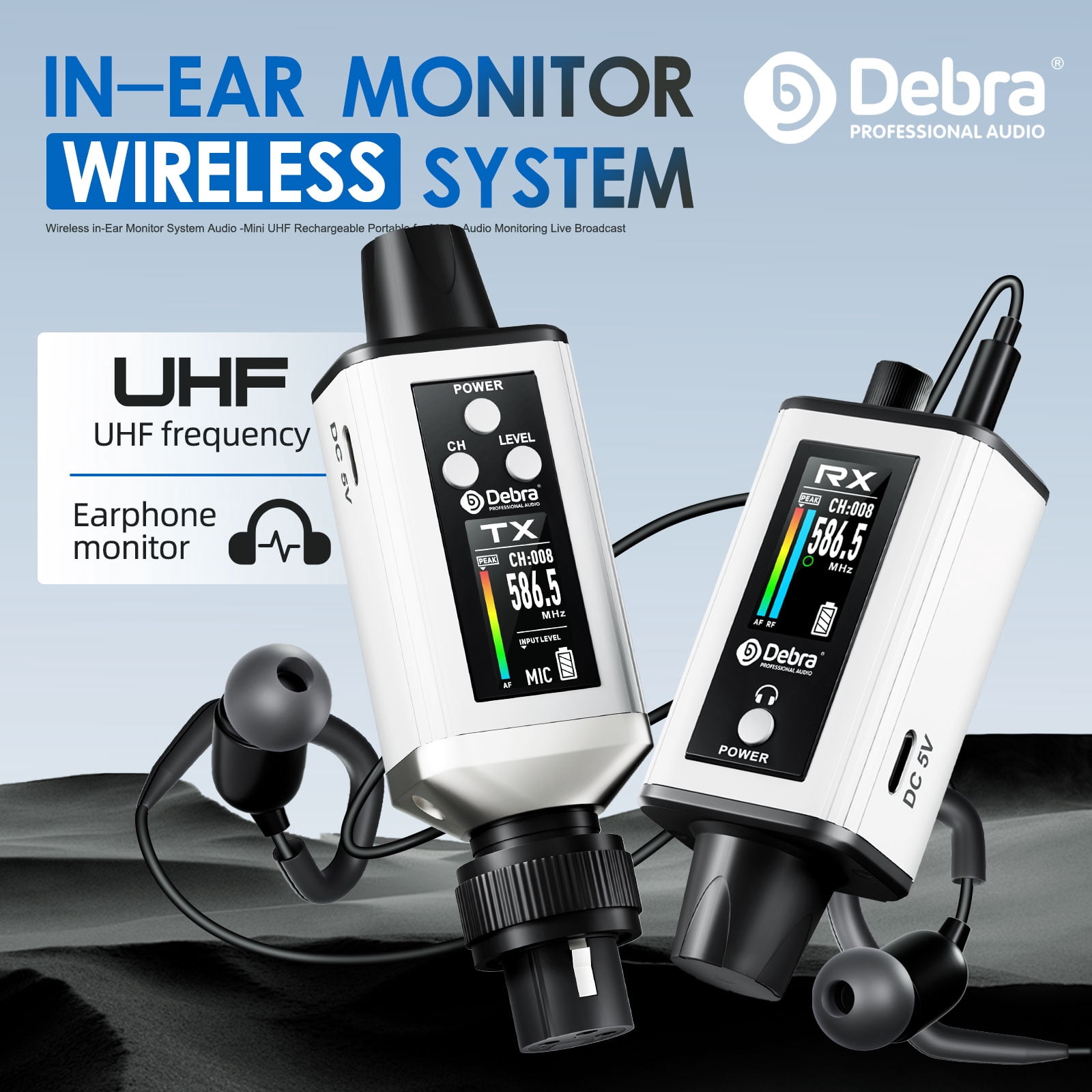 D Debra Audio PRO EMX-1 UHF Mini Wireless In-Ear Monitor System, Rechargeable with Monitor Type for Stage, Band, Studio, Musician, Monitor (1 Transmitter & 1 Receiver)