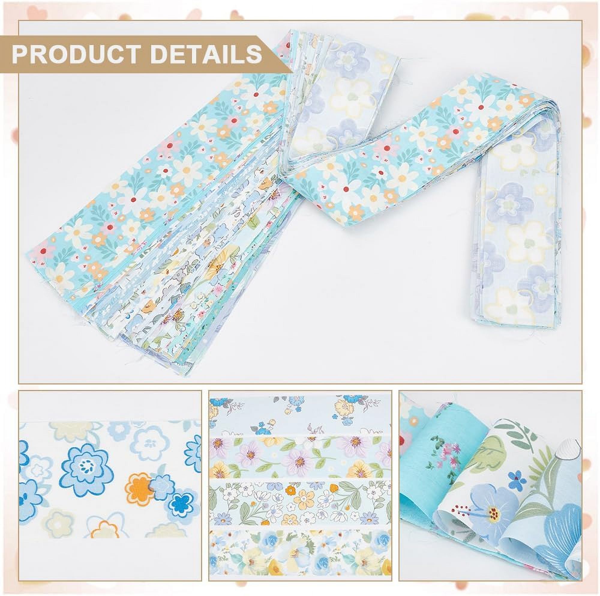 40Pcs Fabric Jelly Rolls 100% Cotton Quilting Fabric 39x2.6 Inch Flower Pattern Fabrics Strips Precuts Quilt Strips for Blanket Upholstery Home Decor and Purse Making Blue