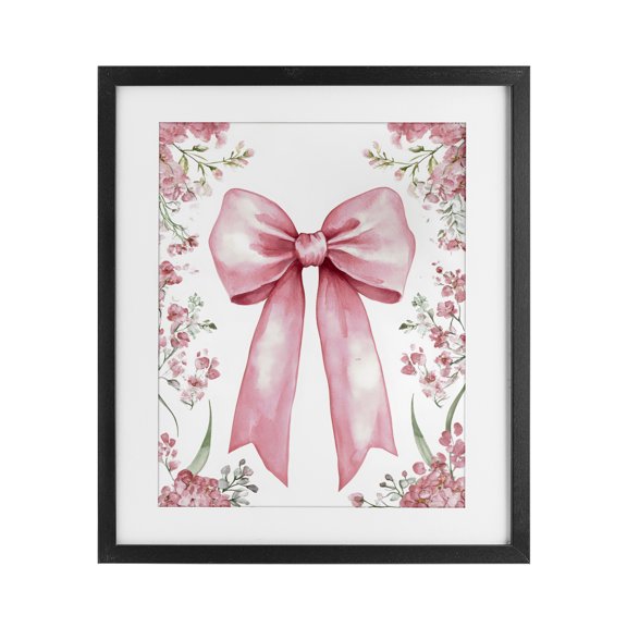 Stupell Industries Farmhouse Floral Bouquet Pink Bow Black Framed Print Under Glass, 13 x 16, by Creative Studio