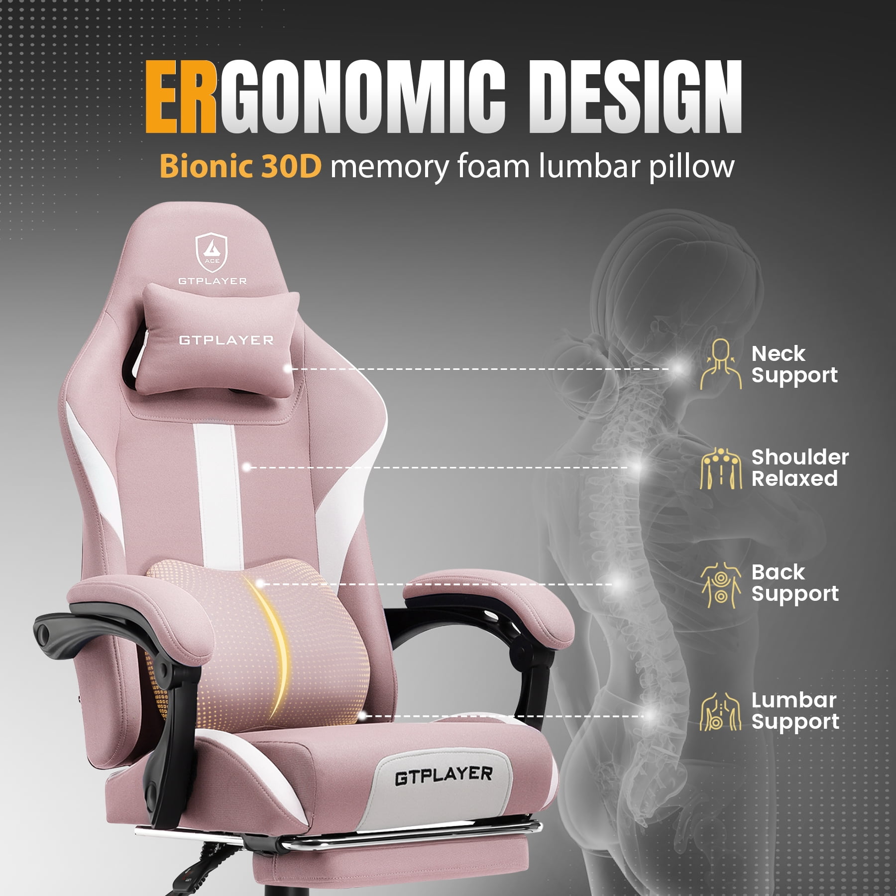 GTPLAYER Gaming Chair Fabric Office Chair with Foorest&Linkage Armrests, Pink