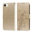 thumbnail image 2 of for iPhone 16e Wallet Phone Case,Women Flip Folio Cover with Credit Card Holders Emboss Butterfly & Flower PU Leather Purse Kickstand Shockproof Phone Case With Wrist Strap,Gold, 2 of 8