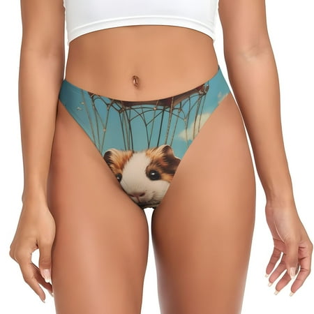 JUNZAN Hot Air Balloon Guinea Pig Print Women s Sexy G-String Underwear Thongs Seamless Panties Undies Low Rise Thong Panties for Everyday Wear Yoga & Special Occasion-Large
