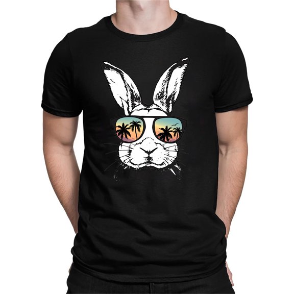 BUWTTER Men's Easter Day Shirts Short Sleeve Crew Neck Tops Funny Rabbit Graphic Tees Black L