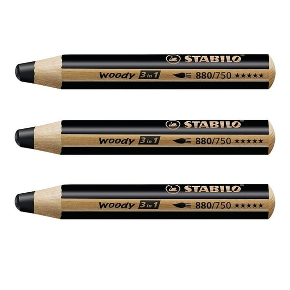 Multi-Talented Pencil - STABILO Woody 3 in 1 Jumbo Pencil - Black (880/750) - Pack of 3